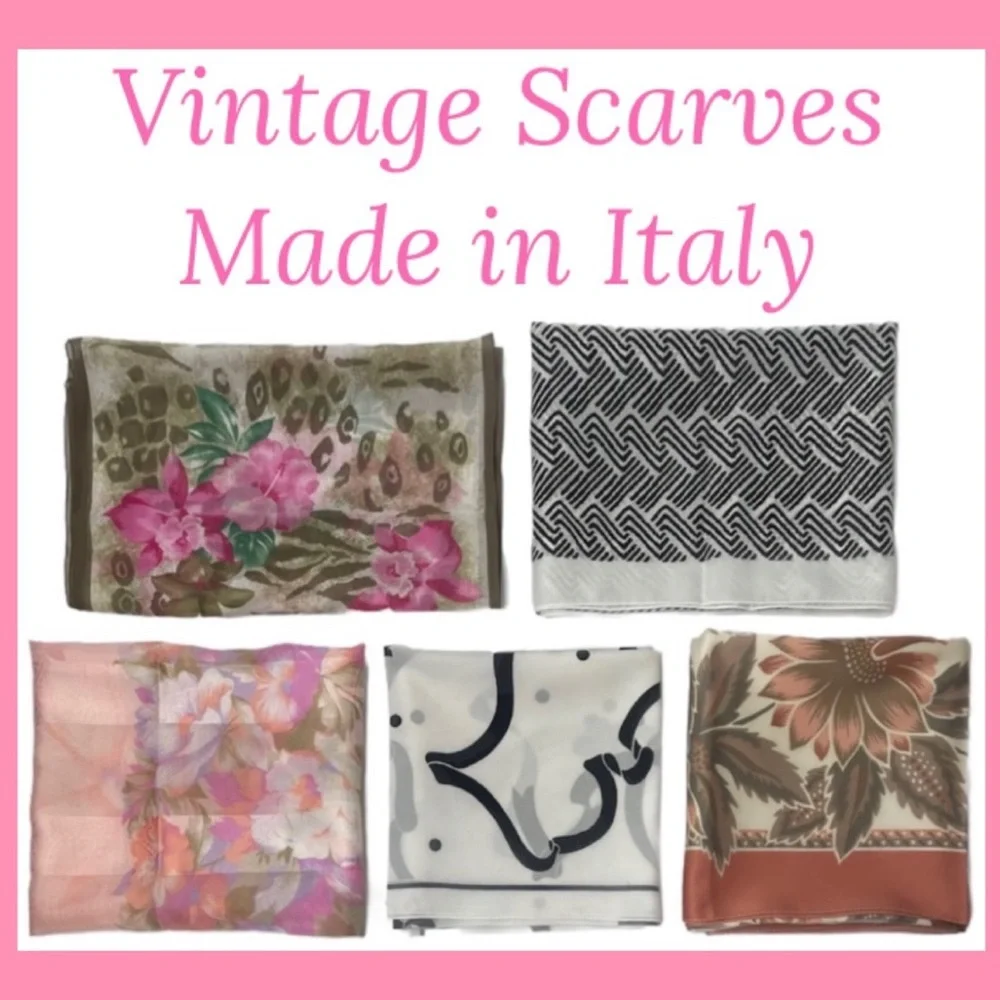 Vintage Italian Made in Italy Flower Silk Luxury Fashion Scarf Lot Bundle Set